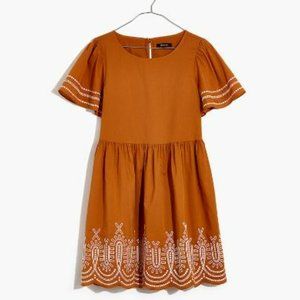 Madewell Embroidered Eyelet Puff-Sleeve Mini Dress in Fresh Cider (Small)